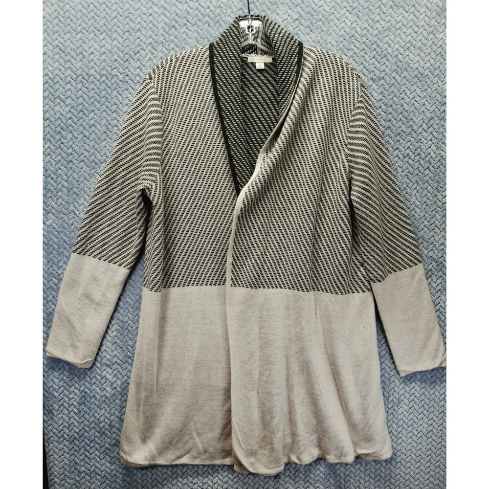 Cato Womens XL Open Front Cardigan Gray Cream Colorblock Chevron Knit Sweater - Picture 5 of 8